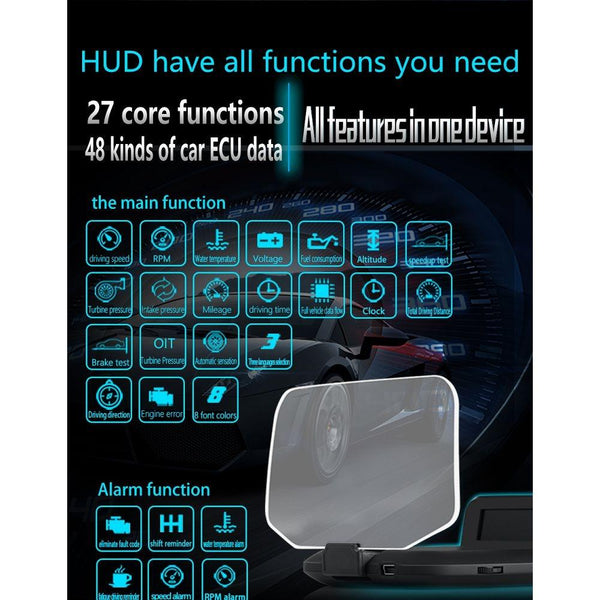 Car Hud Display Compass Speed Temp Voltage Alarm Navigation Obd2 + Locator Technology Other Car Video