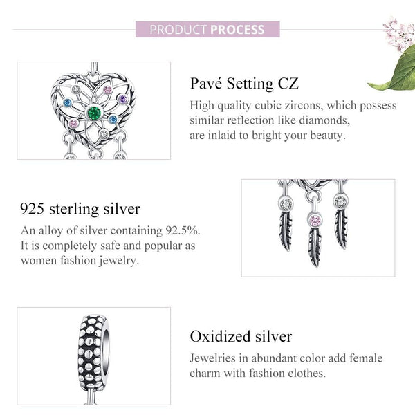 925 Sterling Silver Tassel Dream Catcher Bracelet Charm Charms & Pendants