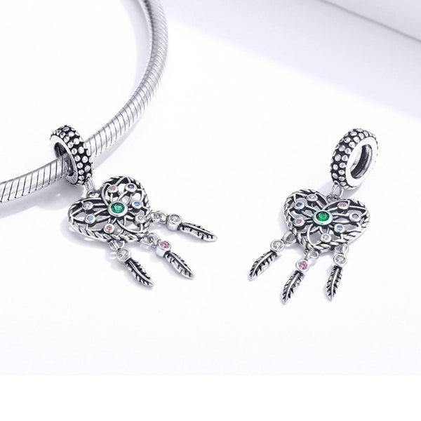 925 Sterling Silver Tassel Dream Catcher Bracelet Charm Charms & Pendants