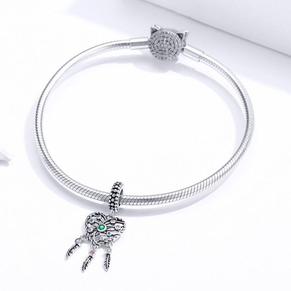 925 Sterling Silver Tassel Dream Catcher Bracelet Charm Charms & Pendants