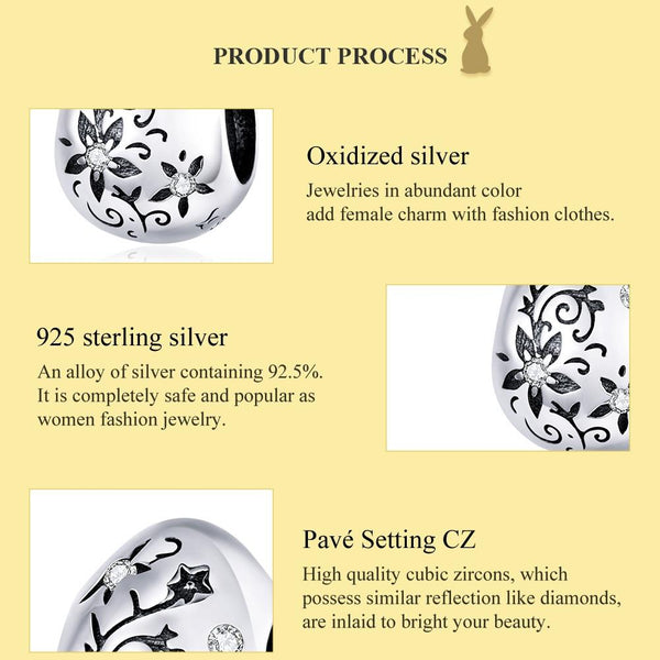 925 Sterling Silver Retro Easter Egg Diy Bracelet Beads Charms & Pendants