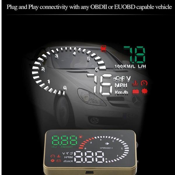3.5 Inch Car Obdii / Euobd Hud Vehicle Mounted Head Up Display Speed Water Temp Alarm Fuel Battery Other Instruments & Gauges