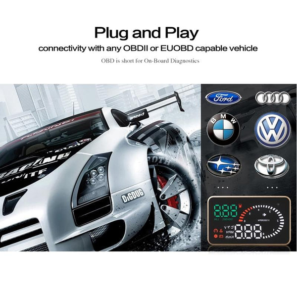 3.5 Inch Car Obdii / Euobd Hud Vehicle Mounted Head Up Display Speed Water Temp Alarm Fuel Battery Other Instruments & Gauges