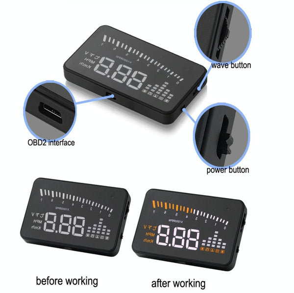 3 Inch Hud For Cars Obdii / Eobd System Light Sensors Rotation Speed Voltage Water Temp Alarm Black Other Instruments & Gauges