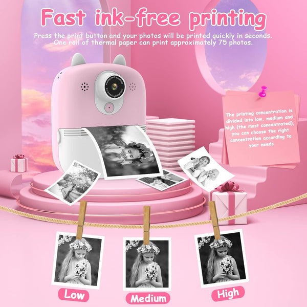 32G Instant Camera With 2.4 Display & Card Reader For Kids 1200W Pink Digital Cameras