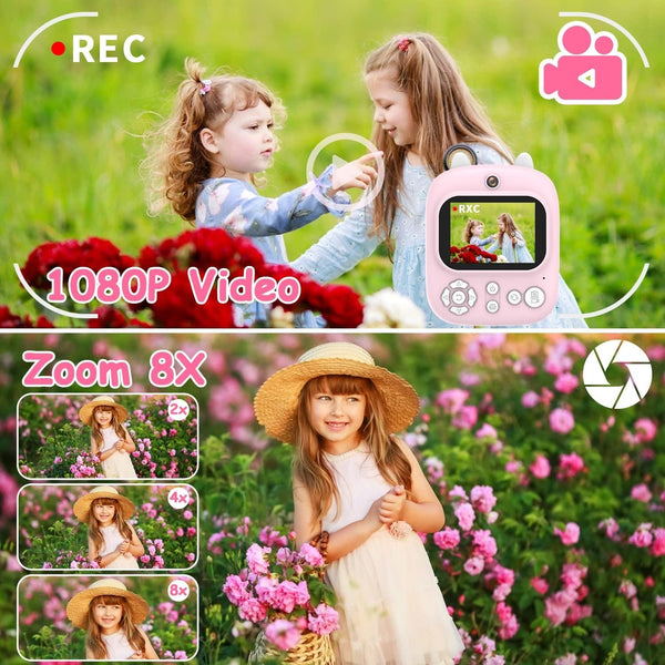 32G Instant Camera With 2.4 Display & Card Reader For Kids 1200W Pink Digital Cameras