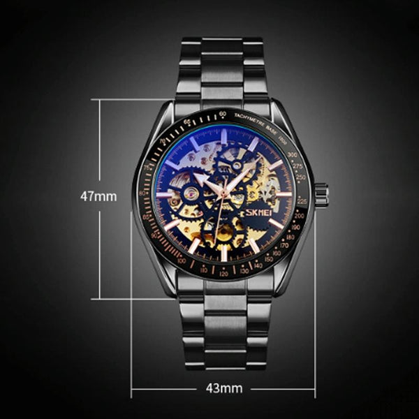 Rose Gold Automatic Skeleton Watch For Men With Steel Band Watches
