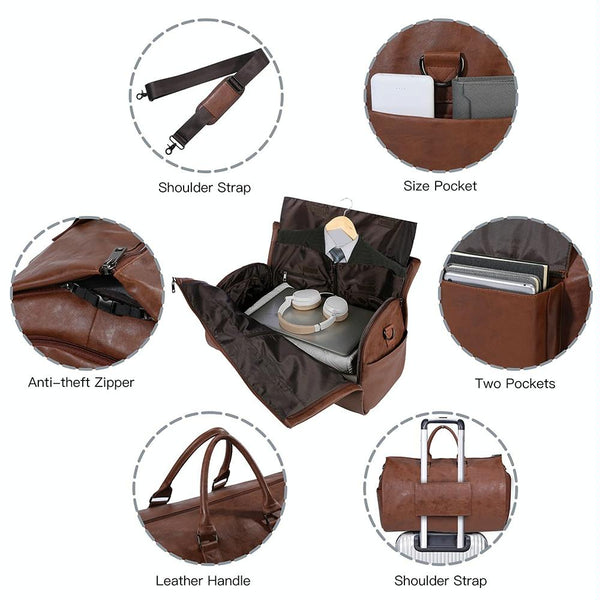 Compact Foldable Duffel Bag With Shoe Storage Dark Brown Duffle Bags