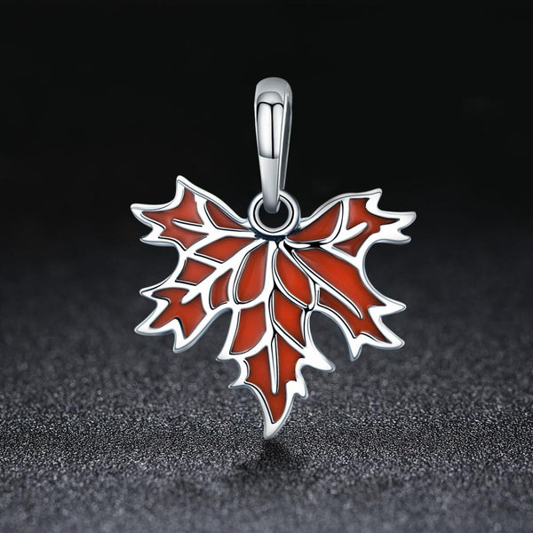 925 Sterling Silver Autumn Maple Leaf Beaded Bracelet Charms & Pendants