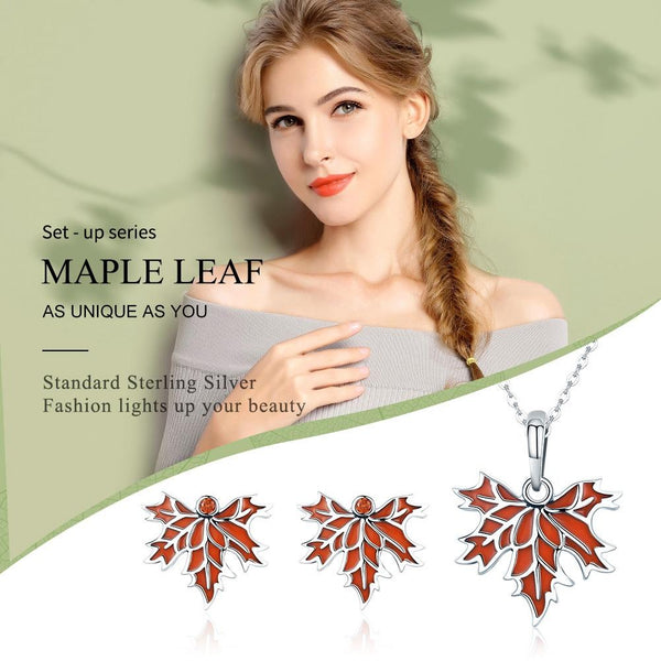 925 Sterling Silver Autumn Maple Leaf Beaded Bracelet Charms & Pendants