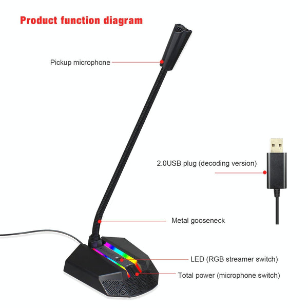 Flexible Usb Microphone With Rgb Lighting For Voice Chat And Video Conferencing Microphones & Wireless Systems