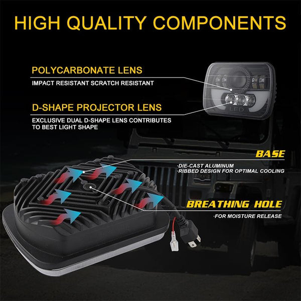 7 Inch 35W 4000Lm 6000K + Amber Car Truck Square Led Headlights Work Lights Spotlight Led Car Lights