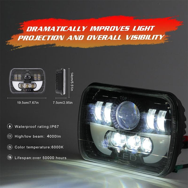 7 Inch 35W 4000Lm 6000K + Amber Car Truck Square Led Headlights Work Lights Spotlight Led Car Lights