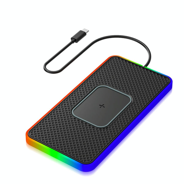 15W 2 In Car Wireless Charger With Non Slip Mat And Colourful Light 0.3M Usb Cable C/Type Chargers & Cradles
