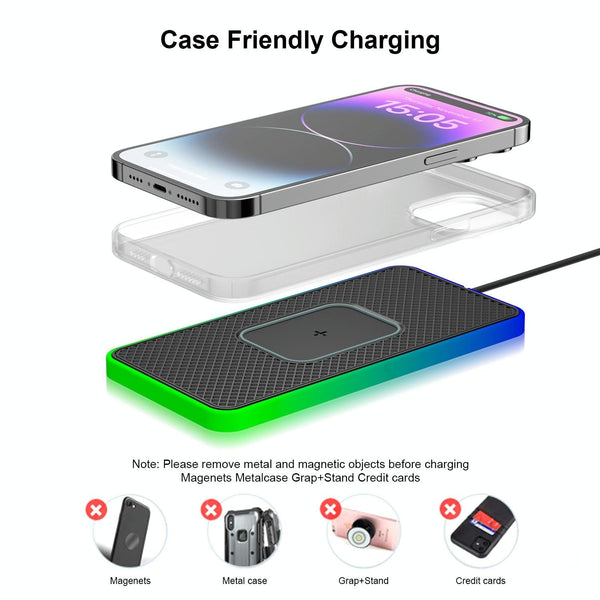 15W 2 In Car Wireless Charger With Non Slip Mat And Colourful Light 0.3M Usb Cable C/Type Chargers & Cradles