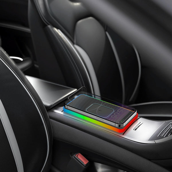 15W 2 In Car Wireless Charger With Non Slip Mat And Colourful Light 0.3M Usb Cable C/Type Chargers & Cradles