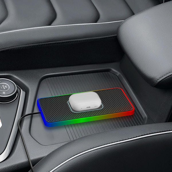15W 2 In Car Wireless Charger With Non Slip Mat And Colourful Light 0.3M Usb Cable C/Type Chargers & Cradles