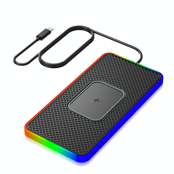 15W 2 In Car Wireless Charger With Non Slip Mat And Colourful Light 0.3M Usb Cable C/Type Chargers & Cradles