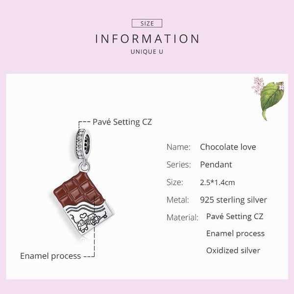925 Sterling Silver Charming Chocolate Pendant For Bracelets & Necklaces Charms & Pendants