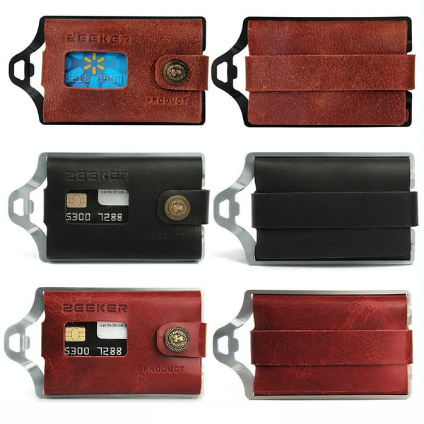 Stainless Steel Edc Wallet Coffee Leather Card Holder Wallets