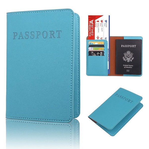 Frosted Pu Multi Card Passport Holder Travel Abroad Sky Blue Travel Wallets