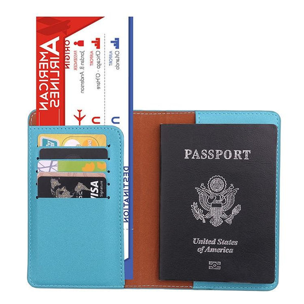 Frosted Pu Multi Card Passport Holder Travel Abroad Sky Blue Travel Wallets