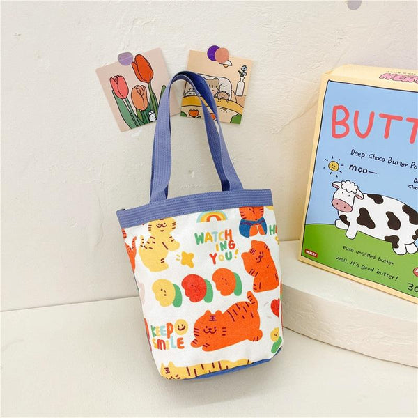 Cartoon Graffiti Bento Bag Cute Canvas Handbag Model 2 Blue Women's Bags & Handbags