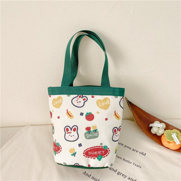 Cartoon Graffiti Bento Bag Cute Canvas Handbag Model 2 Blue Women's Bags & Handbags