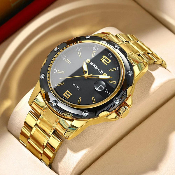 Waterproof Luminous Quartz Watch For Outdoor Full Gold Black Watches