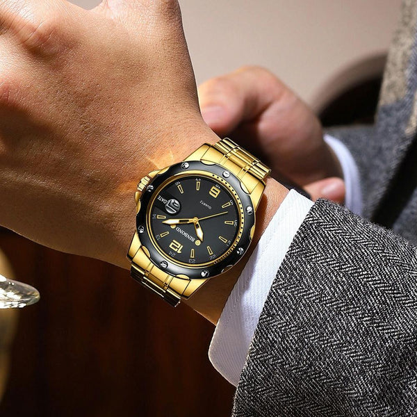 Waterproof Luminous Quartz Watch For Outdoor Full Gold Black Watches