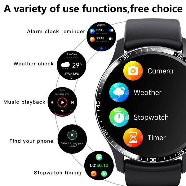 1.35 Inch Smart Watch Bluetooth Calls Health Monitoring 150+ Sports Black Silver Milan Smart Watches