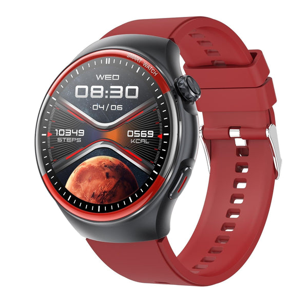 Smart Round Screen Watch With Bt Call And Health Tracking Leather Silicone Red Smart Watches