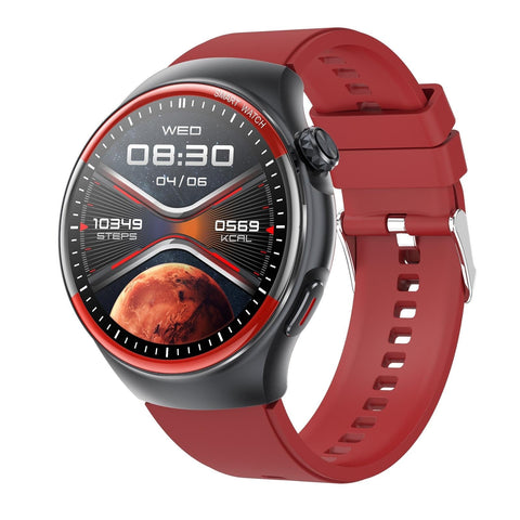 Smart Round Screen Watch With Bt Call And Health Tracking Leather Silicone Red Smart Watches