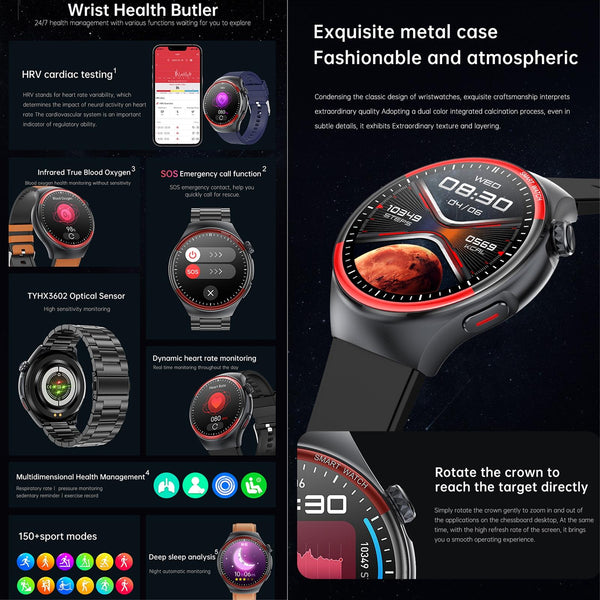 Smart Round Screen Watch With Bt Call And Health Tracking Leather Silicone Red Smart Watches