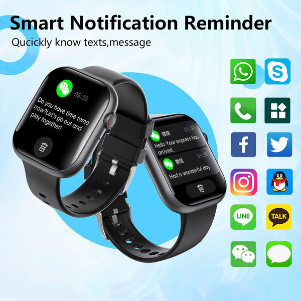 2.1 Inch Screen Smart Watch With Blood Sugar / Oxygen Monitoring Sos Alarm 100+ Sports Modes Black 3 Bead Steel Smart Watches