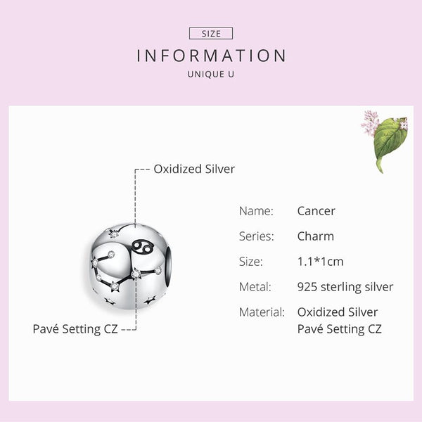 925 Sterling Silver Diy Zodiac Bracelet Beads Cancer Style Charms & Pendants