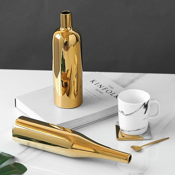 Gold Plated Ceramic Flower Vase Desktop Decorative Three Piece Set Vases