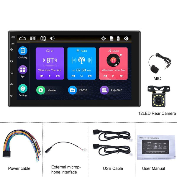 7 Inch Touch Button Dual Ingot Universal Mp5 Bluetooth Player + 12 Lights Camera Other Car Video