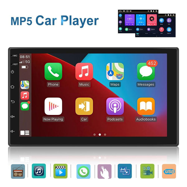 7 Inch Touch Button Dual Ingot Universal Mp5 Bluetooth Player + 12 Lights Camera Other Car Video