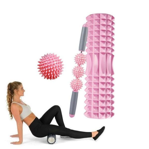 3 In 1 Eva Foam Roller Set For Muscle Relaxation And Yoga 45Cm Pink Foam Rollers