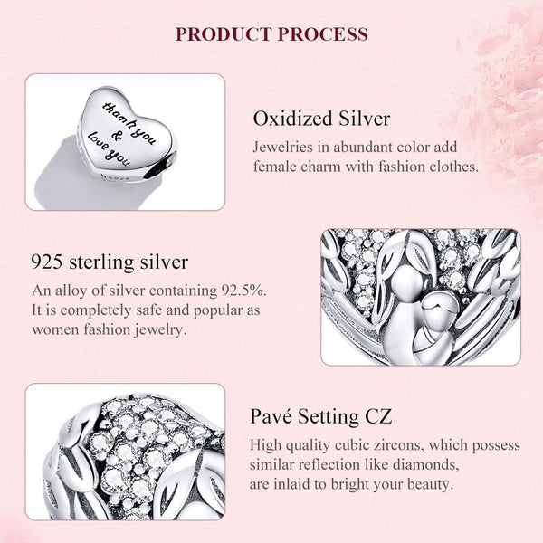 925 Sterling Silver Motherly Love Relief Beads For Diy Bracelets & Necklaces Charms & Pendants