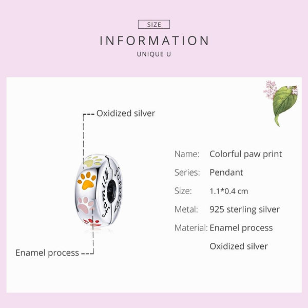 925 Sterling Silver Colorful Paw Print Beads For Diy Bracelets & Necklaces Craft Beads