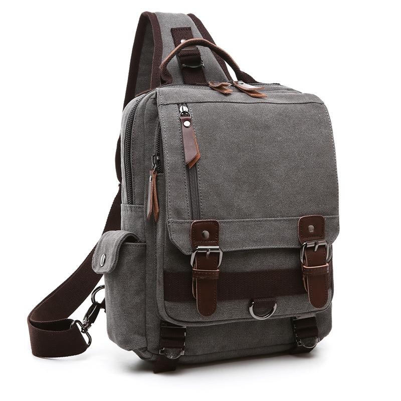Gray Canvas Chest Bag For Outdoor Travel Lightweight & Durable Bags