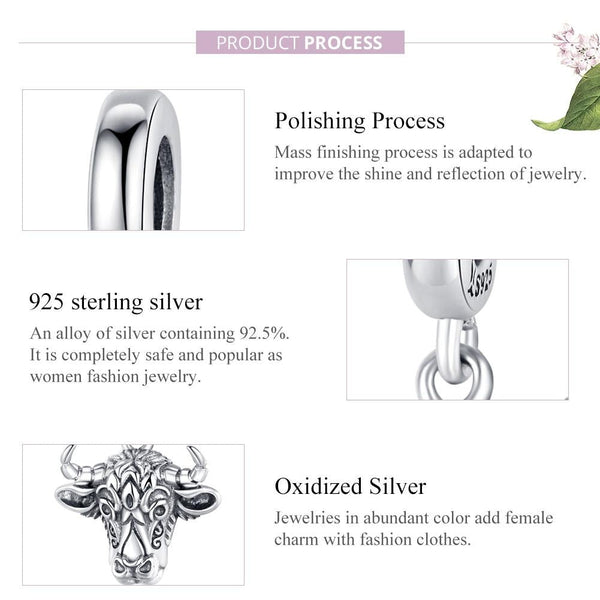 925 Sterling Silver Bull Head Pendant For Bracelet Or Necklace Charms & Pendants