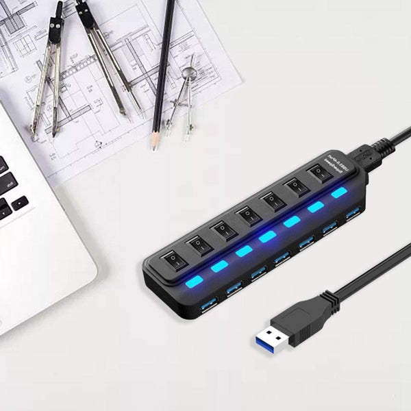 7 Port Usb 3.0 Hub With Independent Switching Usb Cables Hubs & Adapters