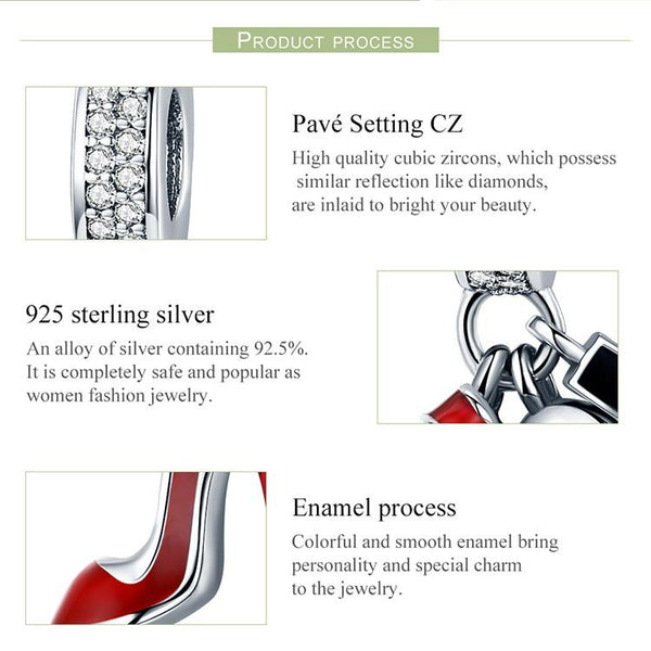 925 Sterling Silver Red Lipstick High Heels Makeup Mirror Charm Charms & Pendants