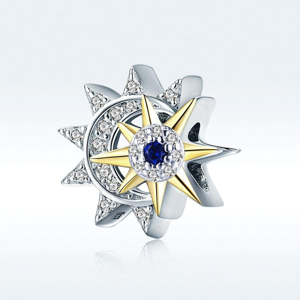 925 Sterling Silver Sun & Moon Beads For Diy Bracelets Charms & Pendants