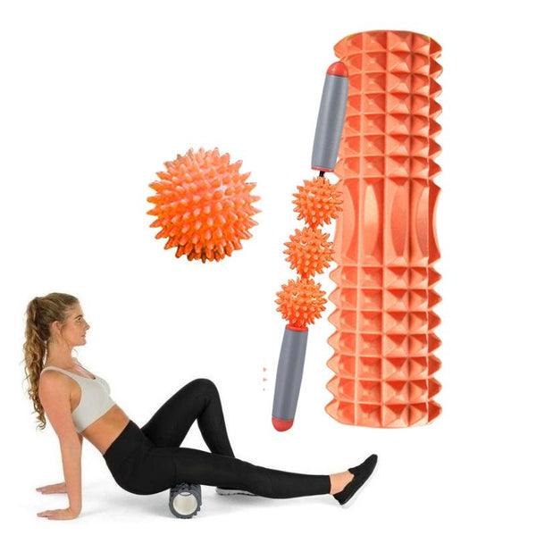 3 In 1 Eva Foam Roller Set 45Cm Length Orange Foam Rollers