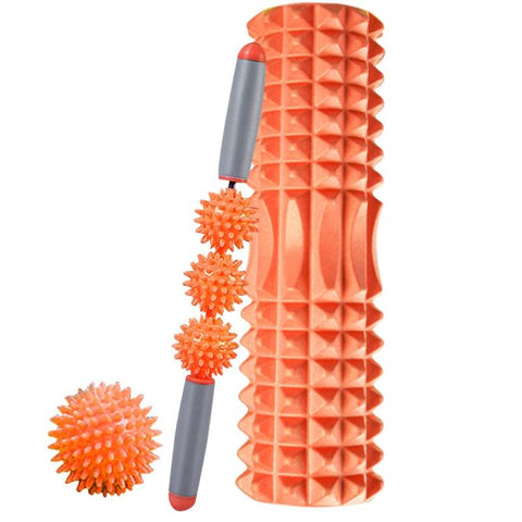 3 In 1 Eva Foam Roller Set 45Cm Length Orange Foam Rollers