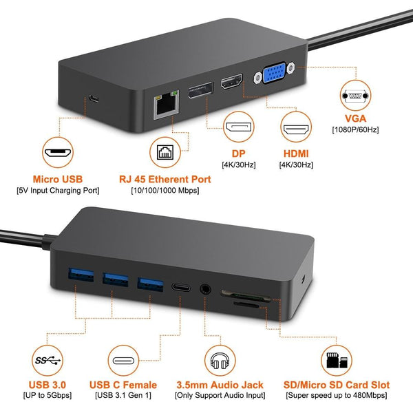 11 In Rj45 / Usb 3.0 Hub For Surface Pro 6 Usb Cables Hubs & Adapters
